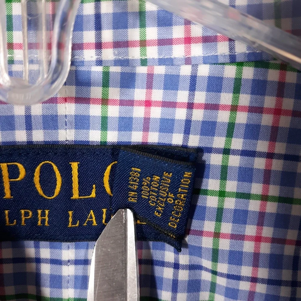 Polo Ralph Lauren Shirt Mens Large Plaid Blue Pony Logo 100% Cotton